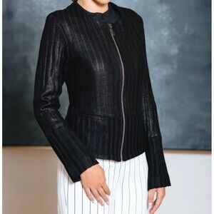 Ribbed Lady Jacket by DREW Black Size XS Zip Front Lined Classic Career USA Made
